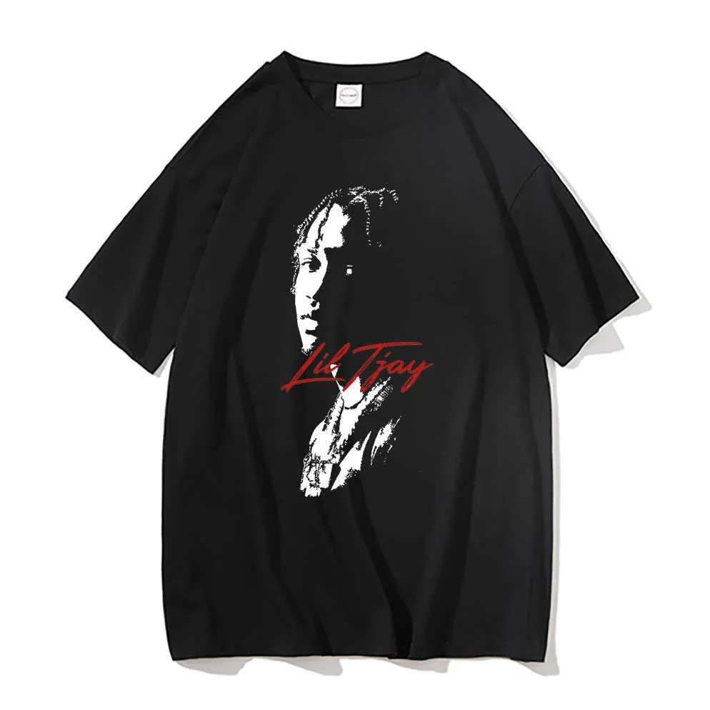 Erkek Tişörtler Rapçi Lil Tjay Grafik Baskı Tshirts Erkek Kadın Moda Büyük Boy Hip Hop Tshirt Kısa Kollu Erkekler Siyah Saf Pamuk Tişört J230217