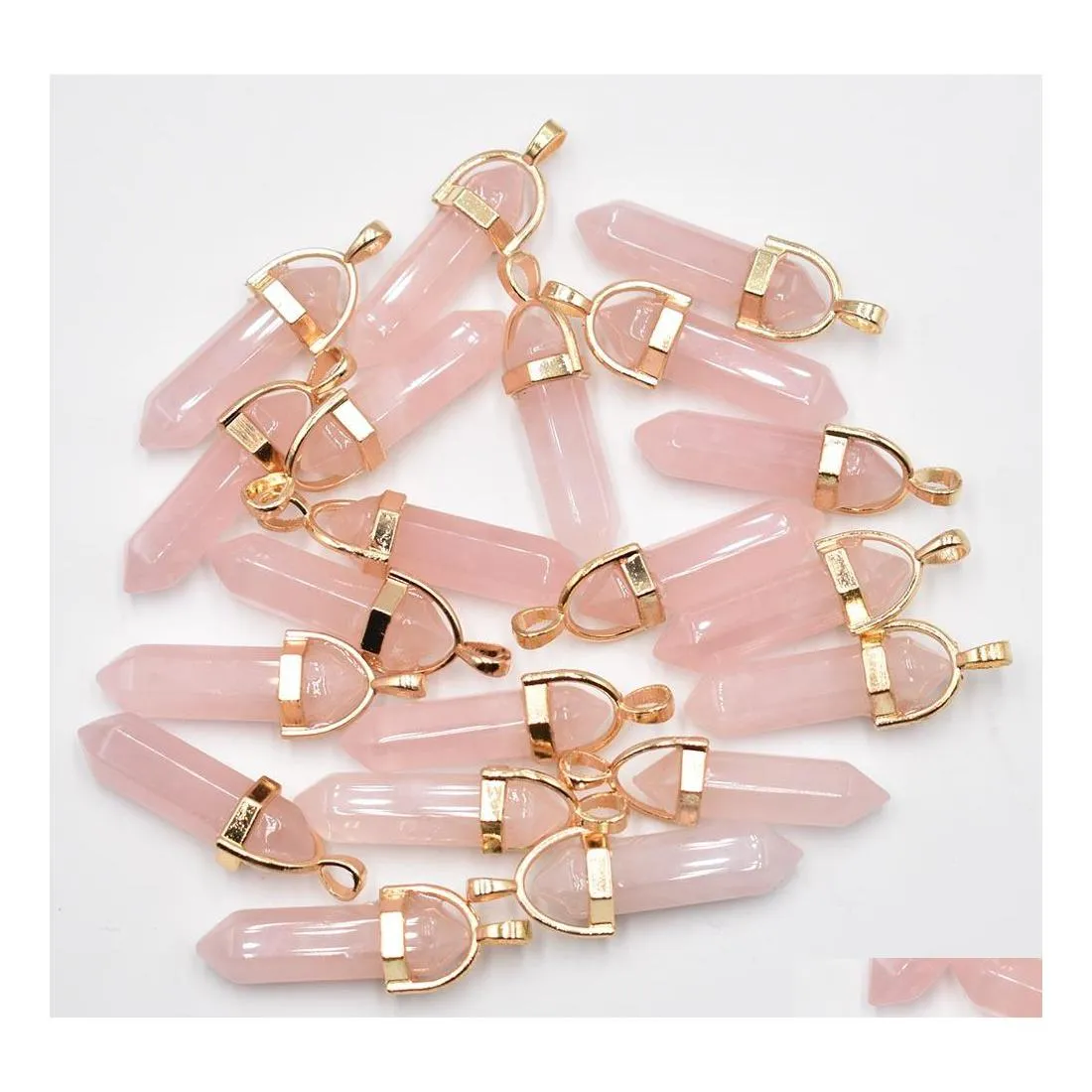 Charms Natural Stone Rose Quartz Amethyst Opal Shape Point Chakra Pendants For Smyckeshalsband￶rh￤ngen som g￶r Drop Delivery Findin Dhtar