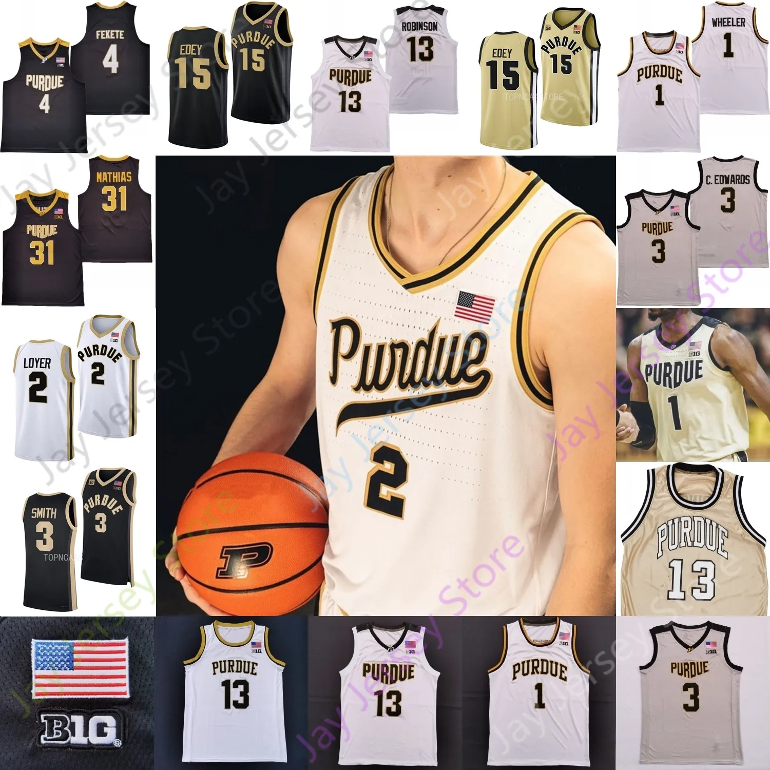 Purdue Boilermakers كرة السلة Jersey NCAA Zach Edey Fletcher Loyer Braden Smith Newman Gillis Kaufman-Renn Robinson Ivey Morton Jenkins Jr.