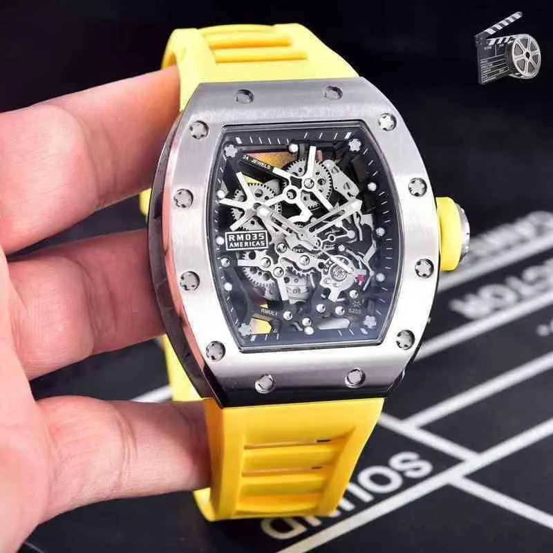 Luxury Mechanical Watch Richa All Black Case Red Orange Rubber rostfritt st￥l Sapphire Automatisk mekanisk kalender