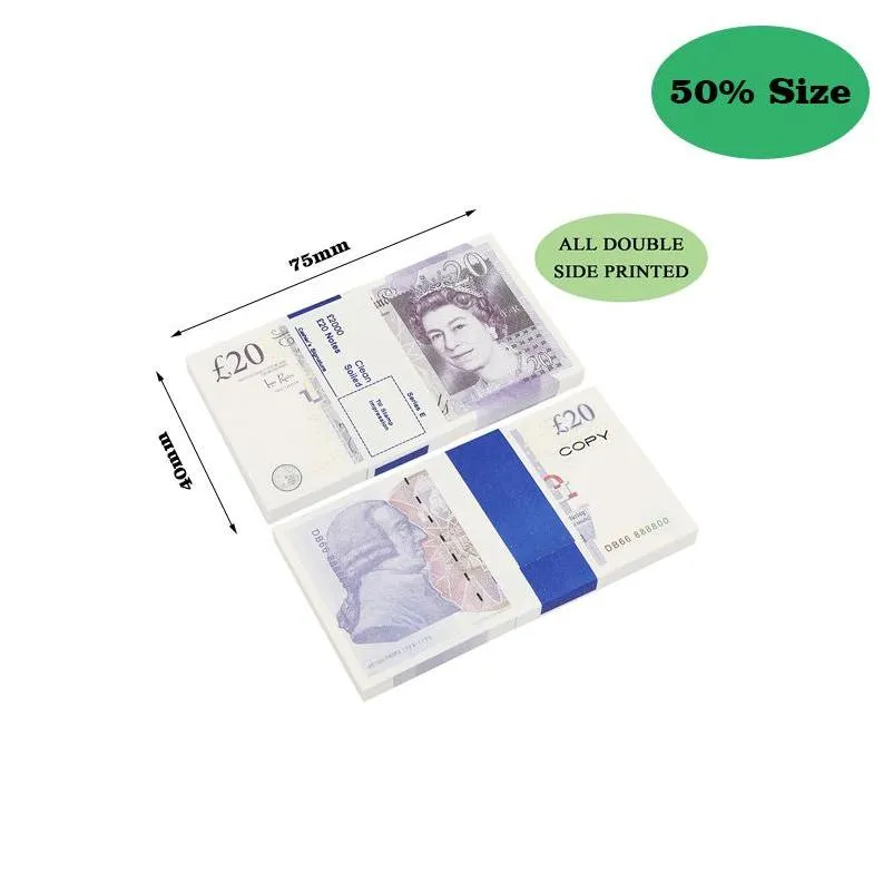 Jeux de nouveauté Prop Jeu Argent Copie Livres britanniques Gbp 100 50 Notes Extra Bank Strap Films Jouer Faux Casino Po Booth Drop Livraison Jouets Gi Dh0Pb