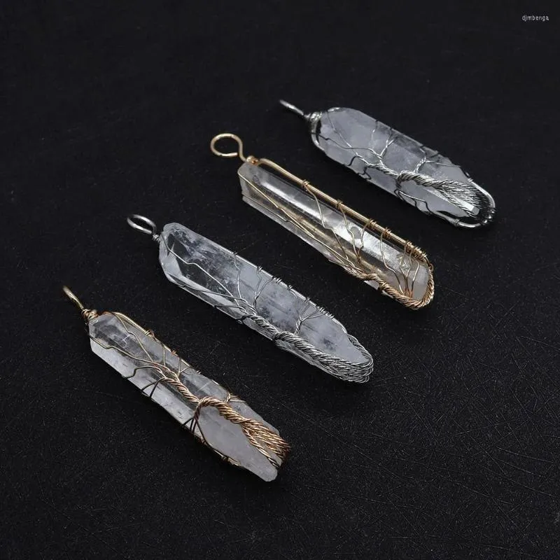 Colares pendentes Colar de cristal branco irregular Antigo Ferida de arame da vida da vida para acessórios de cura DIY