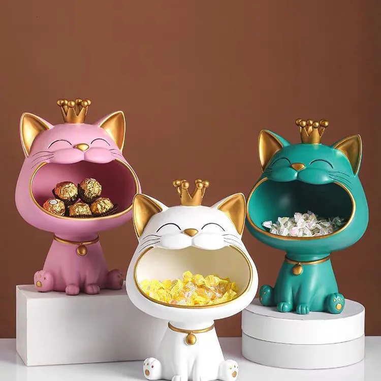 Decoratieve objecten Figurines Hars Lucky Cat Statue Sculpture Tabel Decoratie Miniatuur Figurine Opbergdoos Moderne woonkamer Bureau Home Decor 230217