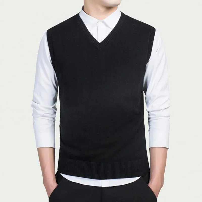 Men's Vests Autumn 2023 Men Sweaters Winter Solid Color Sleeveless V Neck Knitted Sweater Business Vest