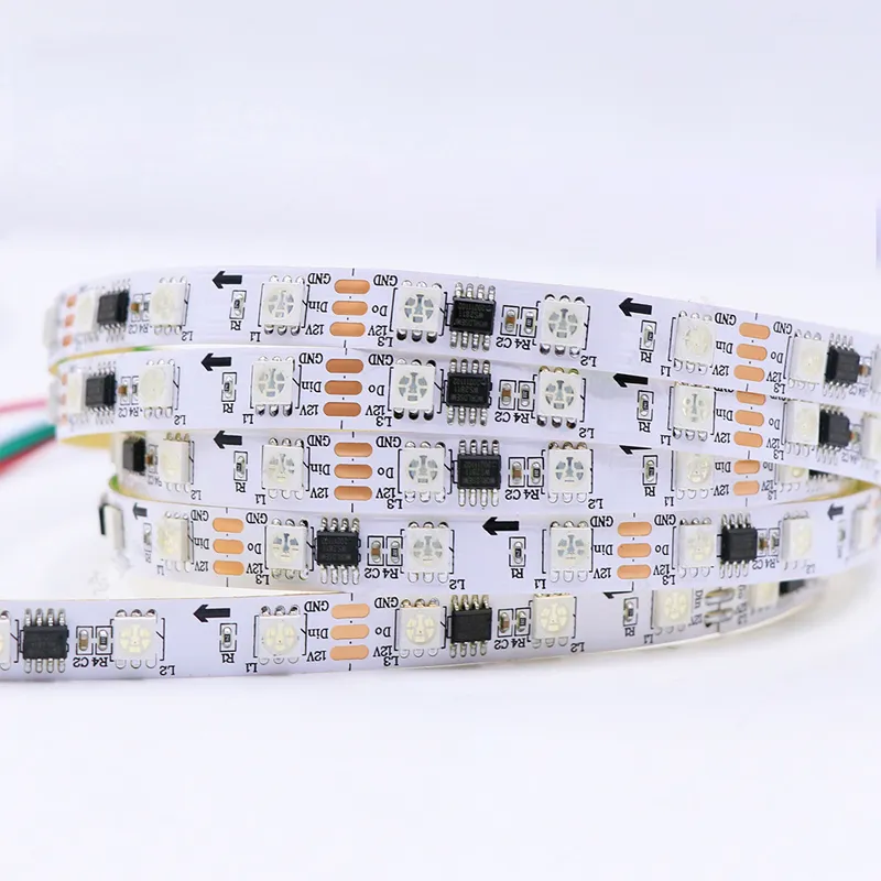 WS2812B RGB LED Strips 60led/M Pixels مرنة أسود PCB كامل اللون LED Pixel Strip Dream Color DC12V NON-Waterbroof DIY Projects Crestech168