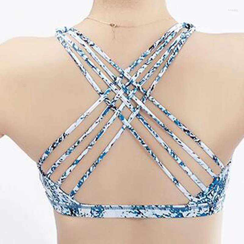 Zbiorniki damskie 2023 Kobiety Bra Crisscross Training Fitness Bra 4-Way Stretch Tkanina Zdejmowana podkładka na klatkę piersiową