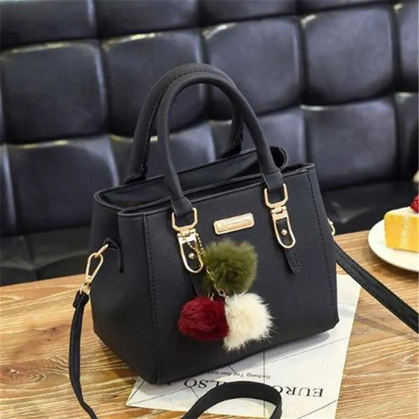 Fashion Women Handbags Hairball PU Leather Totes Bag Top-handle Embroidery Crossbody Bag227W