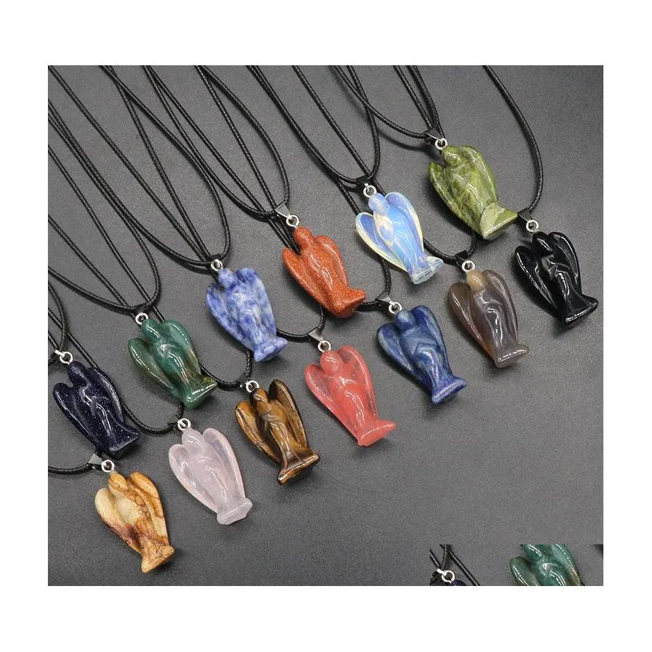 Hanger kettingen natuursteen juweel gesneden engel roze kwarts crystal jade onyx kralen ketting genezende voogd sieraden voor vrouwen mannen dhyc7