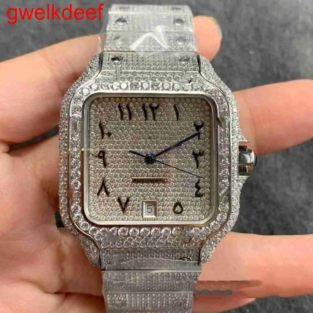 Wristwatches Luxury Custom Bling Iced Out Watches White Gold Plated Moiss anite Diamond Watchess 5A high quality replication Mechanical Q9TR XS178