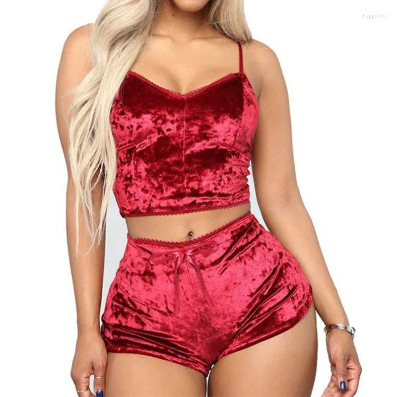 Women's Sleepwear Woman Plus Size Velvet Suspender Blouse Shorts Pajamas Suit Summer Sleeveless Loose Loungewear Female Sling Casual Set