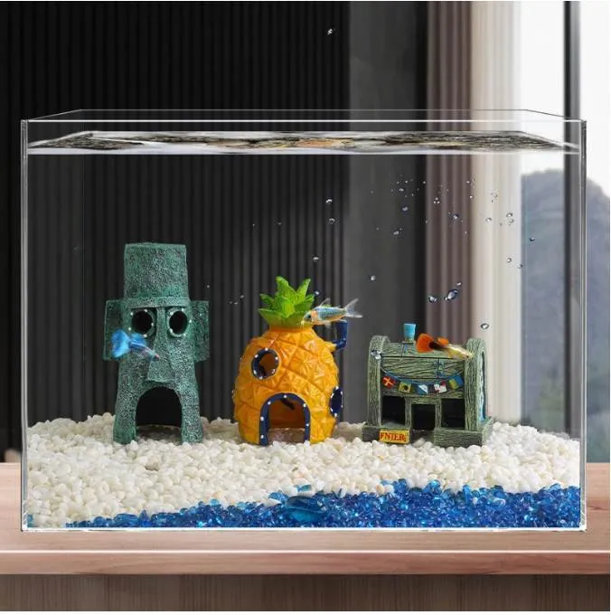 Figuras de decora￧￣o do tanque de peixes de desenho animado Ornamentos de simula￧￣o resina de abacaxi de abacaxi de peixe decora￧￣o de tanques de acess￳rios de aqu￡rio de tanques de peixes