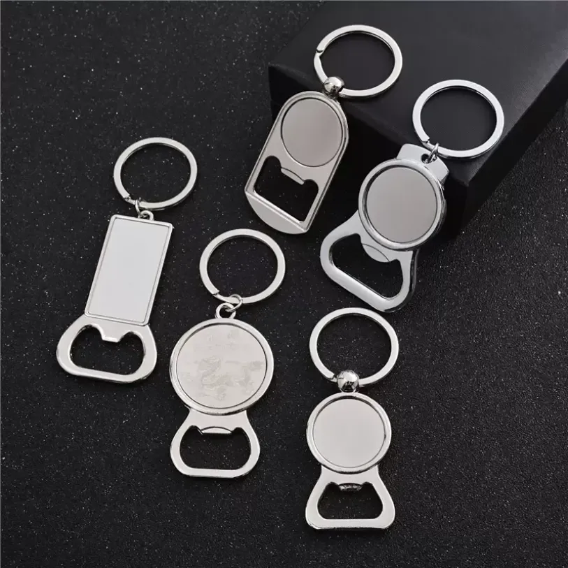 Sublimation Blank Beer Bottle Opener Keychain Metal Heat Transfer Corkscrew Key Ring Household Kitchen Tool FY3439 bb0217