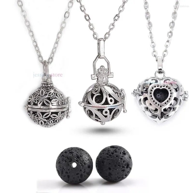 Pendant Necklaces 2023 Antique Silver Color 16mm Lava Stone Essential Oil Diffuse Necklace For Jewelry