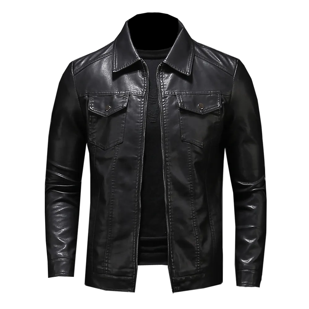 Herrenjacken Motorrad-Lederjacke Große Tasche Schwarzer Reißverschluss Revers Slim Fit Männlicher Frühling und Herbst Hochwertiger PU-Mantel M5XL 230217