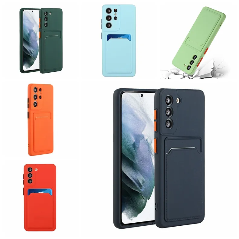 Capa de TPU macia com slot para cartão com sensação de mão para iPhone 15 Pro Max Samsung S23 FE Ultra Plus A54 A14 5G Moda Skin Feel Credit ID Bolso fosco à prova de choque capa traseira do telefone