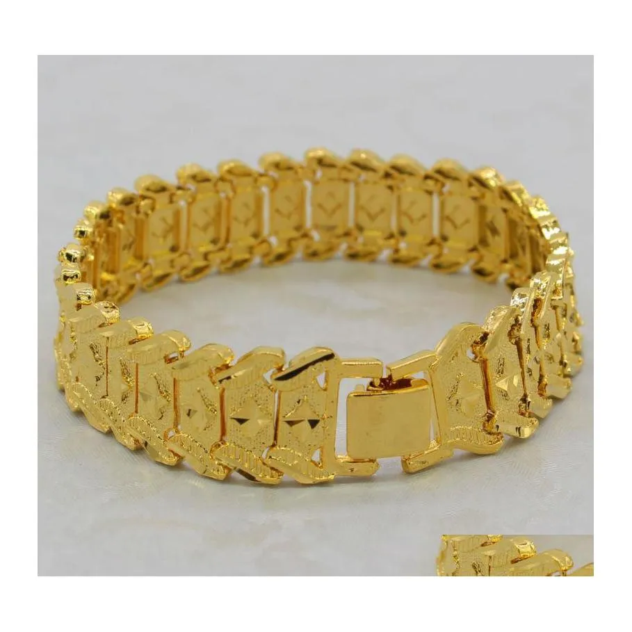 Chaîne Lien Dubaï Bracelet Pour Hommes Femmes Or 24K Couleur Largeur 21Cm 16Mm Hiphop Éthiopien/Africain/Arabe Jewelrylink Drop Delivery Jewel Dhouh