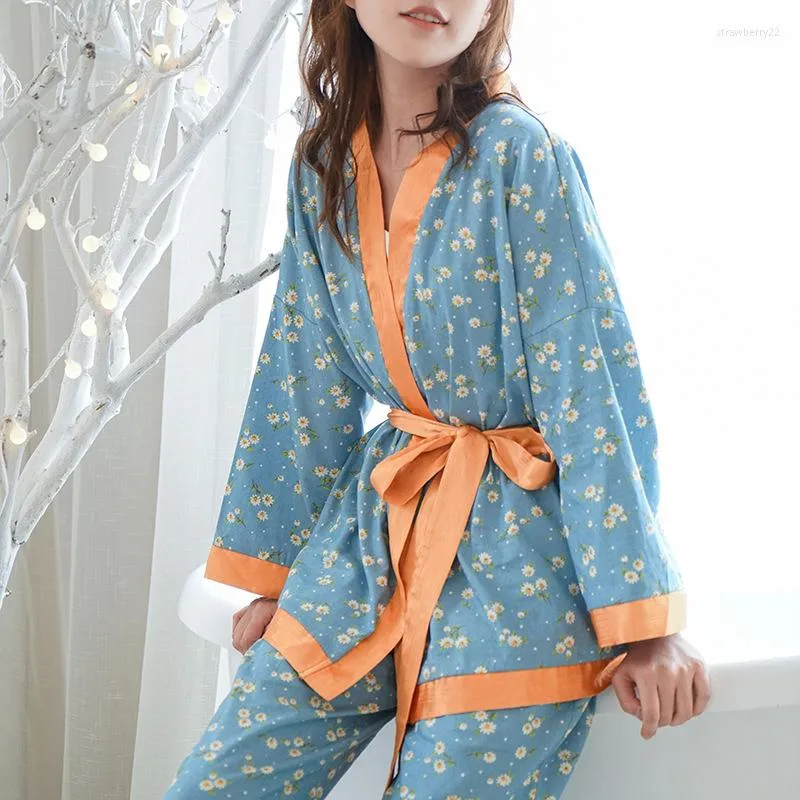 Women's Sleepwear Flower Printing Long Sleeve Pants Pajamas For Women Loungewear Fashionable Home Set V-Neck Polyester Pijama Mujer