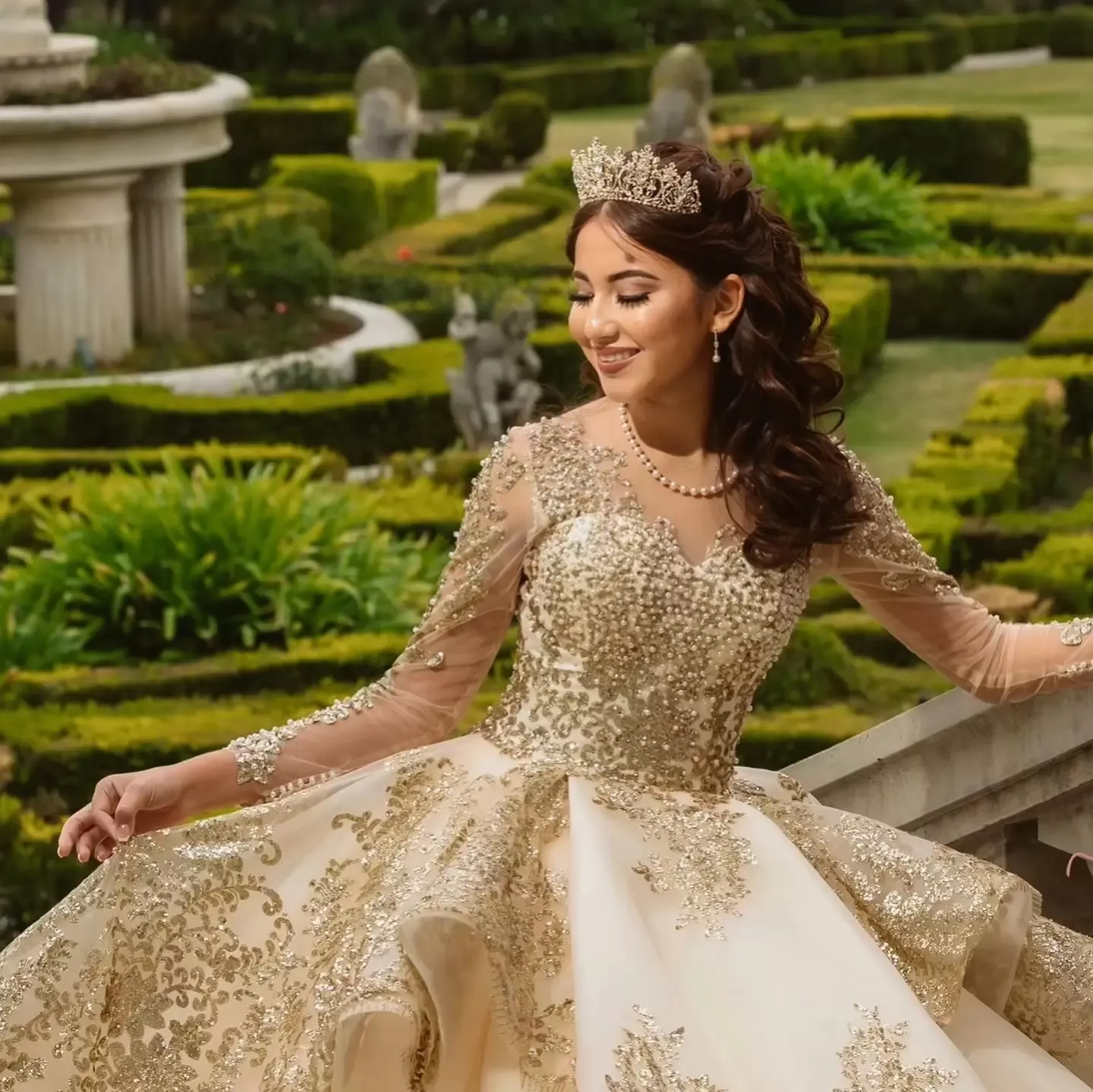 Champagne Pearls Champagne Gold Quinceanera Dresses With Zipper