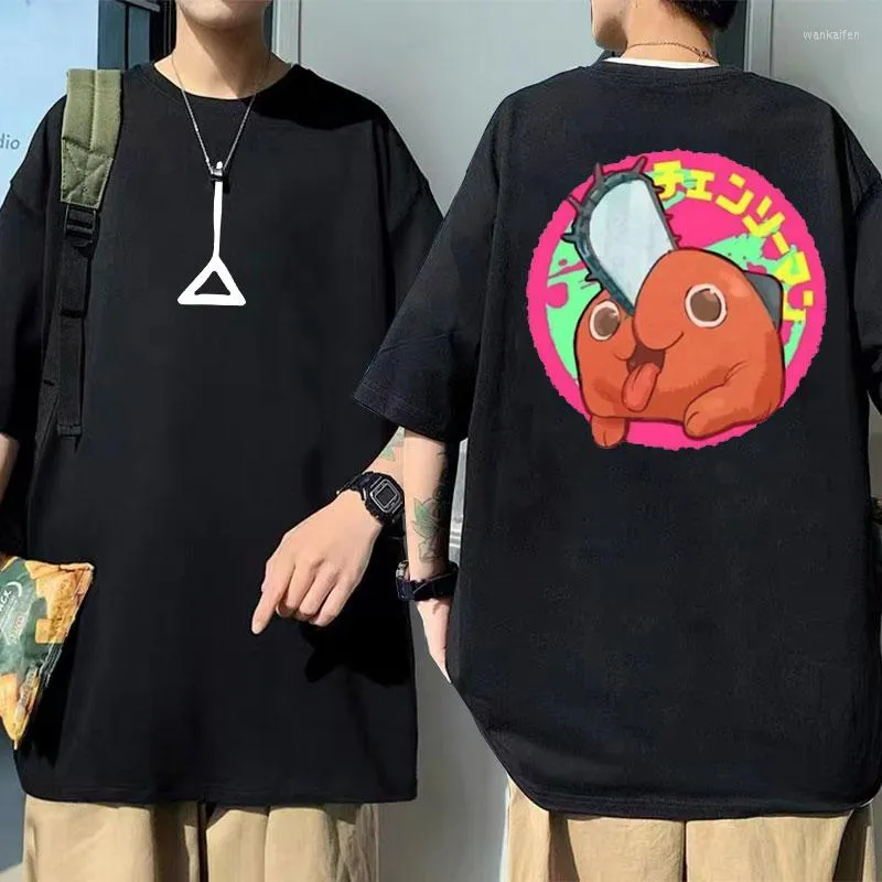 Męskie koszule anime łańcuch łańcuchowa man denji pochita podwójny nadruk koszulka męska kreskówka T-shirt mężczyzn mody manga bawełniana koszulka