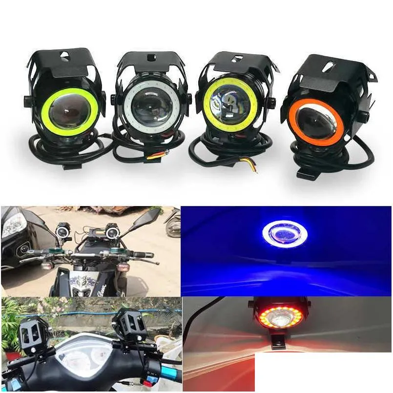 Car Dvr Motorcycle Lighting Led Headlight 125W U7 Mini Angel Eye Bbs Scooter Motorbike Lamp 12V Light Blue Red White Green Drop Delive Dhfi4