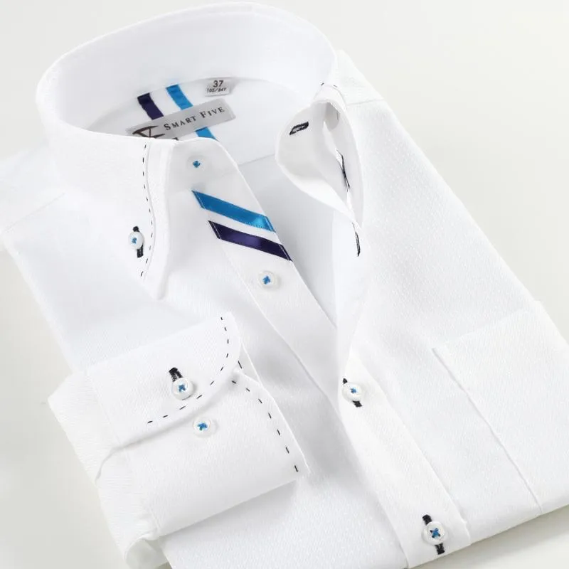 Erkekler Sıradan Gömlek Akıllı Beş Beyaz Erkek Gömlek 2023 MARKA KURULUK Uzun Kollu Pamuk Camisa Maskulina İnce Fit Sfl4k07bmen's