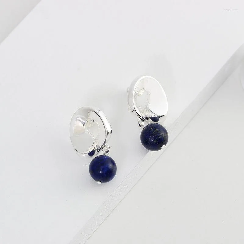Dangle Earrings European And American Temperament Brass Lapis Lazuli Bead Female Ins Simple 925 Silver Needle