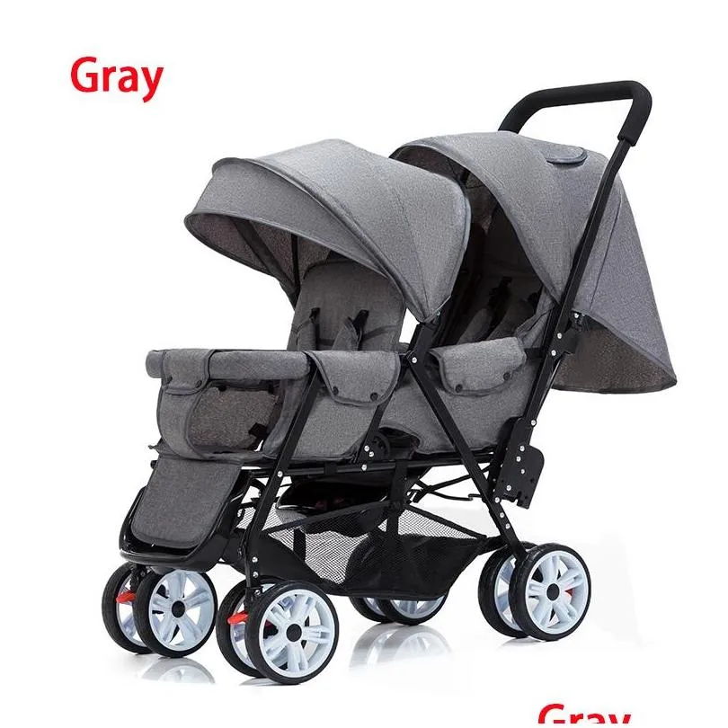 twin baby stroller can sit and lie baby carriage four wheel highland scape lightweight double seat carts 04 years old