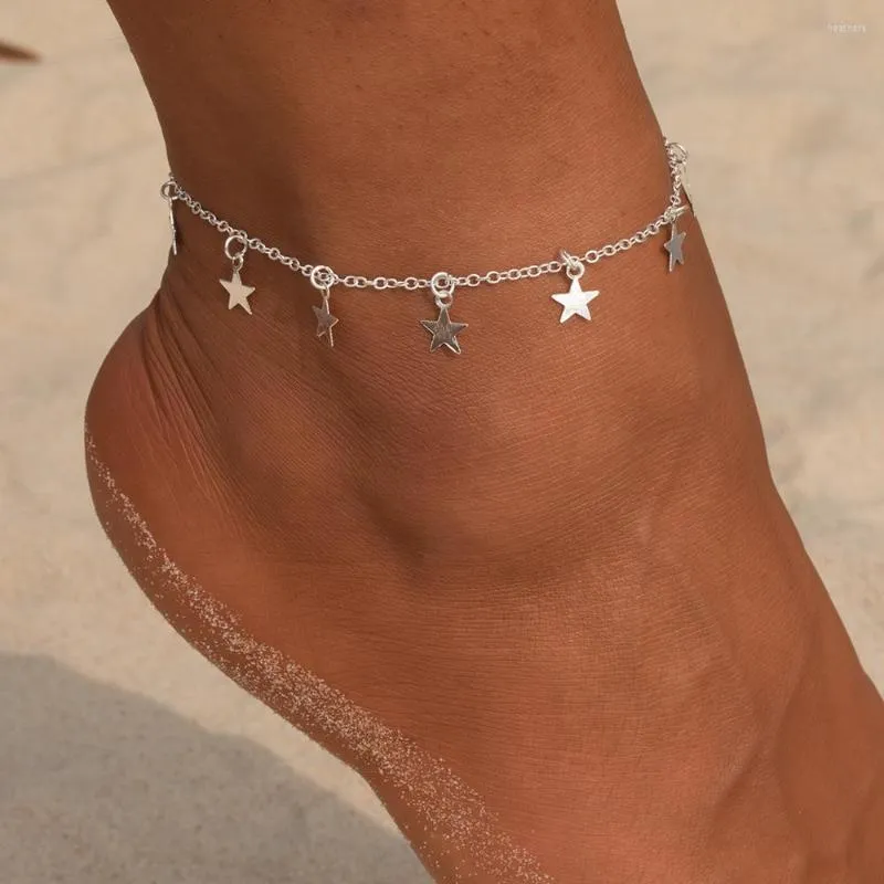 Ankletter rostfritt stål stjärna hänge anklet fotkedja sommaryoga strandben armband charm smycken gåva