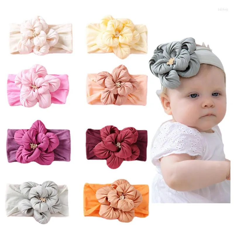 Accessoires de cheveux bébé filles fleur bandeau taille unique s'adapte à tous les bandeaux en nylon doux à la main noué infantile bandeau 0-6Y