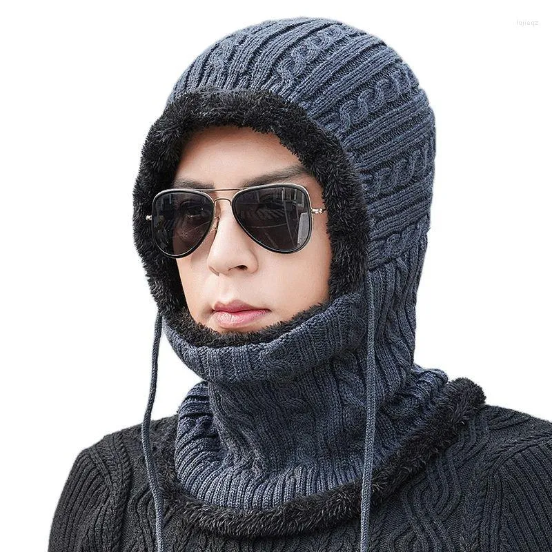 Boinas de uma peça adulta inverno gorro casual boné chapéus de bombardeiro montando chapéu de malha de ciclismo com pescoço de cenas de esqui à prova de vento de cachecol quente