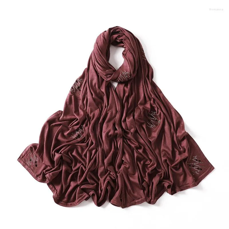 Ethnic Clothing A.s.sqmgos Luxury Designer High Quality Rhinestone Muslim Scarf Jersey Hijabs For Women Top-elasticity Mercerized Cotton