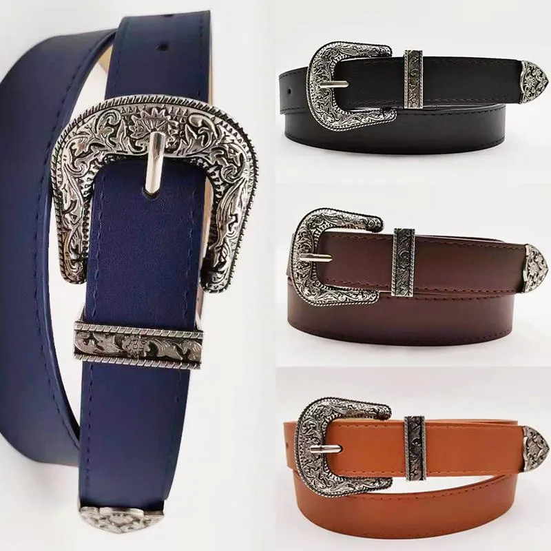 Bälten kvinnor svart läder västra cowgirl midjebältet metall spänne midjeband för lyxdesigner Brandbälten