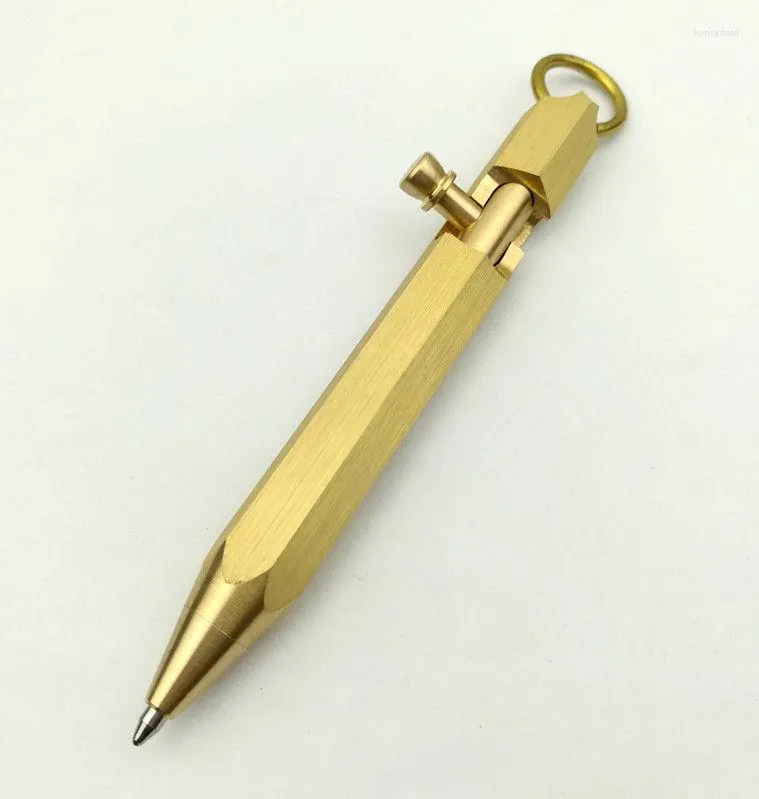Keychains mässing Copper Metal Mini Bolt Action Gel Pen Pendant Mens Collectible Tactical Rollerball Pens Key Ring Chain Charms