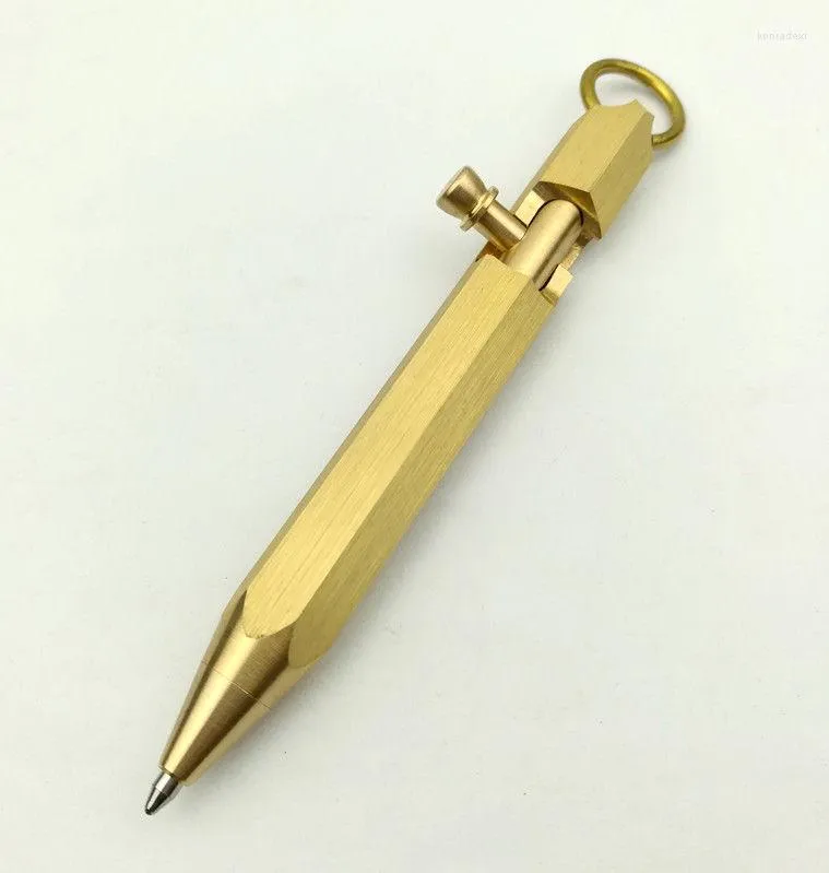 Porte-clés Laiton Cuivre Métal Mini Bolt Action Gel Pen Pendentif Hommes Collection Tactique Rollerball Stylos Porte-clés Chaînes Charmes