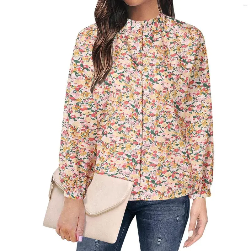 Women's Blouses Women Shirt Loose Casual Crew Neck Floral Print Long Sleeve Single Breasted Bohemian Beach Spring Summer Holidays Top 4