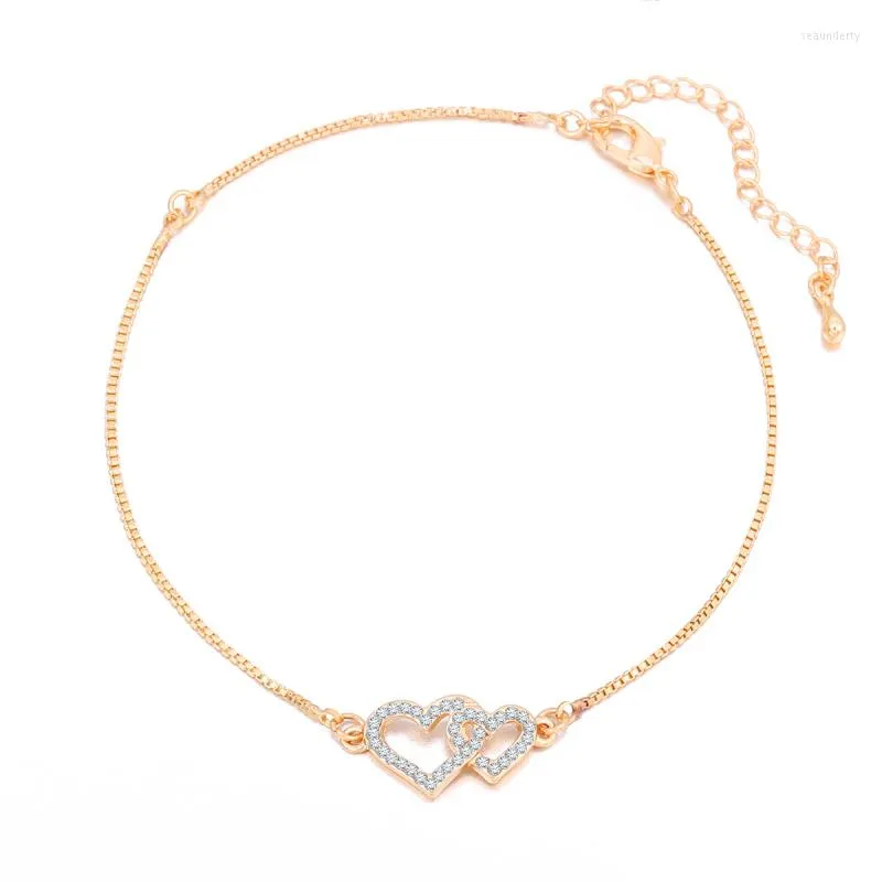 Anklets Gold Silver Color Anklet for Women 2 Cz Zircon Heart Charm Bohemian Ankel Armband Cheville Boho Foot Jewelry Gift 2023