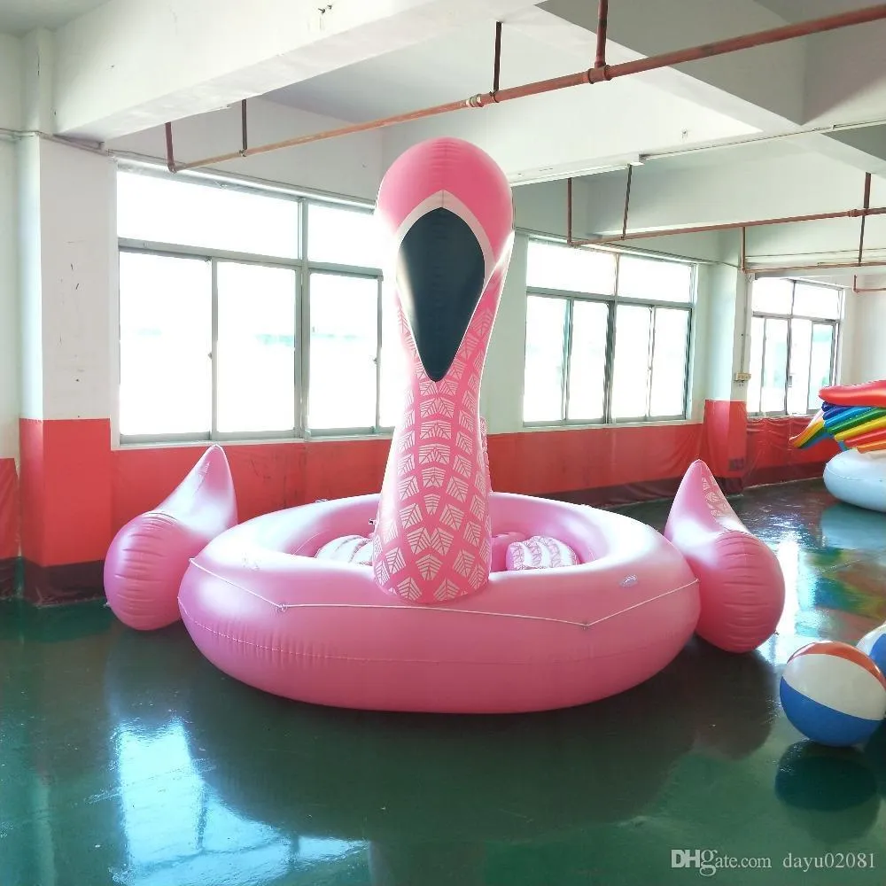 6-7 Person Inflatable  Pink Flamingo Pool Float Large Lake Float Inflatable Float Island Water Toys Pool Fun Raft