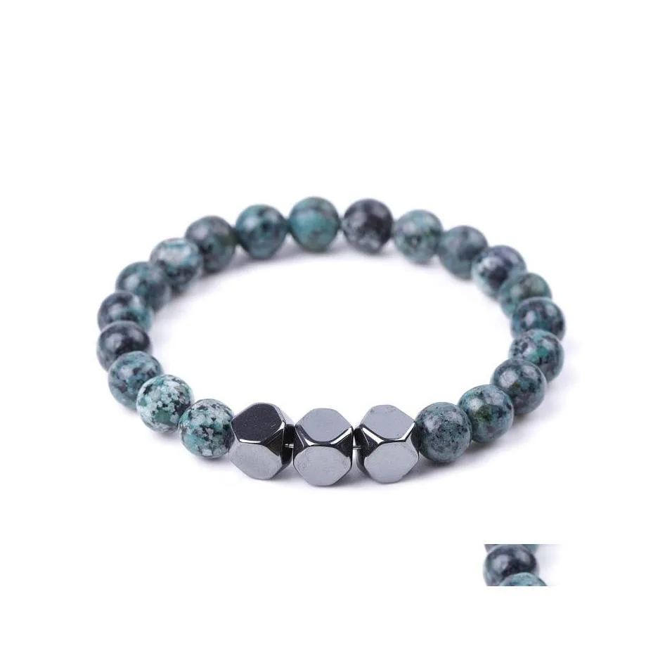 Bracelets De Charme Amant 8Mm Bouddha Imité Africain Turquoise Pierre Bracelet À La Main Hématite Perles D'été Hommes Femmes Bijoux Cadeau Dro Dhlka