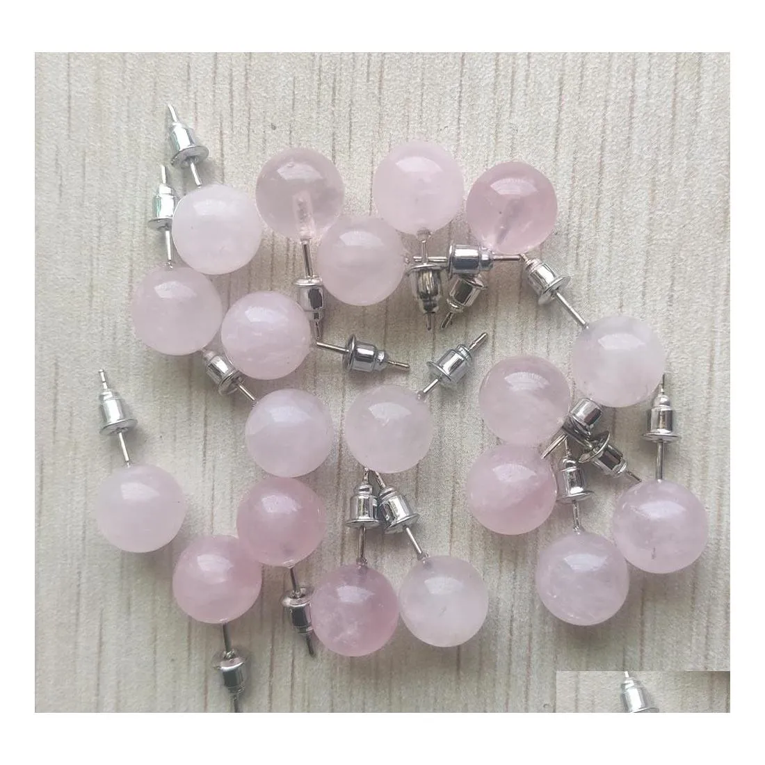 Stud Natural Rose Quartz Stone Round Ball Beads 10Mm Orecchini in acciaio inossidabile Gioielli per le donne Dhseller2010 Drop Delivery Dhntm