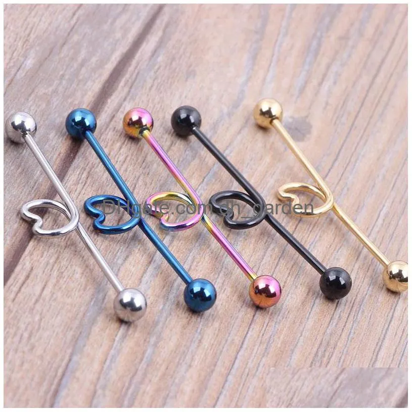 Bouchons Tunnels 14G 44Mm Coeur En Acier Chirurgical Industriel Barbell Oreille Anneau Bar Mix 5 Couleur Pour Corps Piercing Bijoux Drop Deli Dhgarden Dhruj