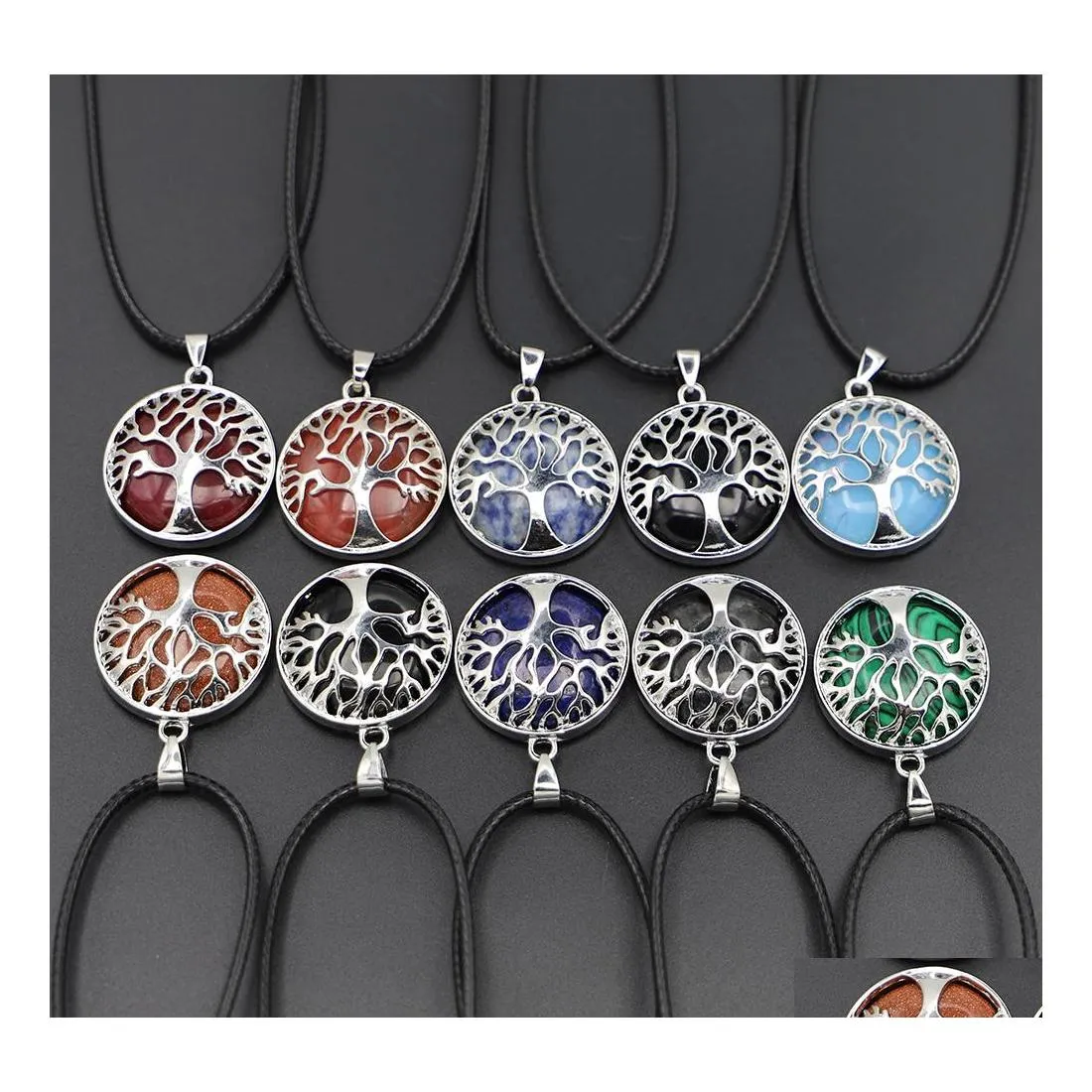 Pendant Necklaces Natural Stone Tree Of Life Necklace Pink Crystal Opal Amthyst Charms For Women Jewelry Drop Delivery Pendants Dhgji