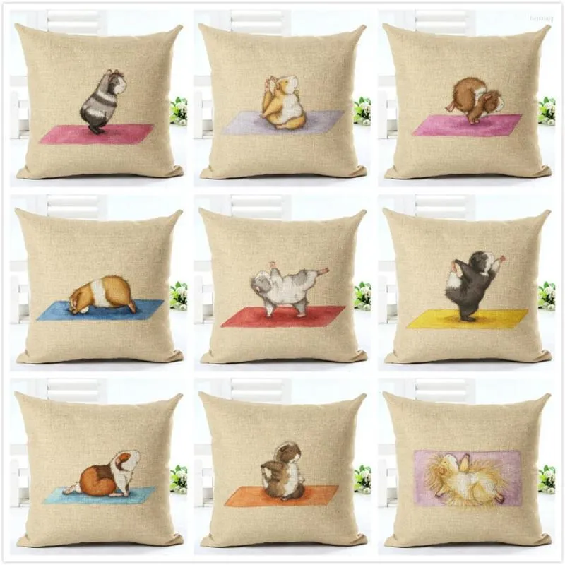 Housse de Yoga en coton et lin pour Hamster, taie d'oreiller décorative, peinture animale, accessoires pour la maison