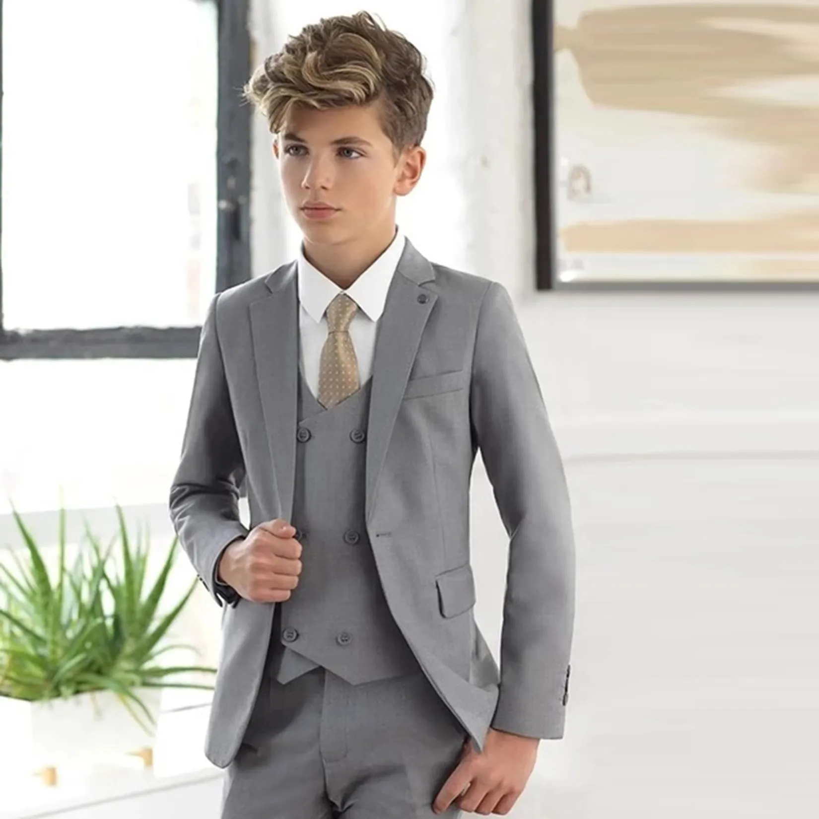 Boys Suit Formal Blazer Wedding Tuxedo 3 Piece Set Kids Jacket Vest Pants Complete Children Clothes