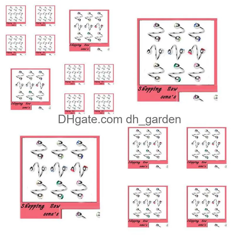 Nariz an￩is pinos a￧o cir￺rgico spiral twister lip anel de orelha de orelha promo￧￣o j￳ias de piercing j￳ias 100pcs entrega dhgarden dh3mx