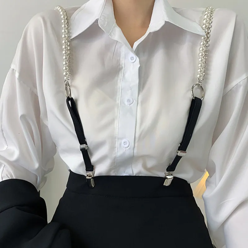 Suspenders Clips Pearl Chain Belt For Women Elastic Trousers