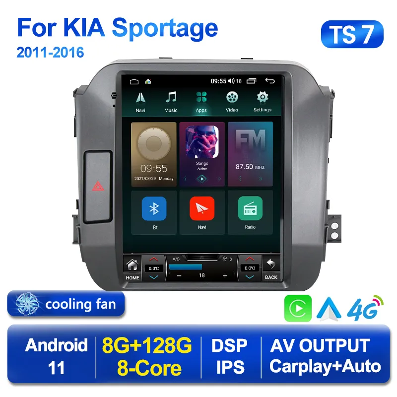 Android 11 Player DSP IPS CAR DVD Radio för Kia Sportage 3 2010-2016 2Din Multimedia Carplay BT för Tesla-stil