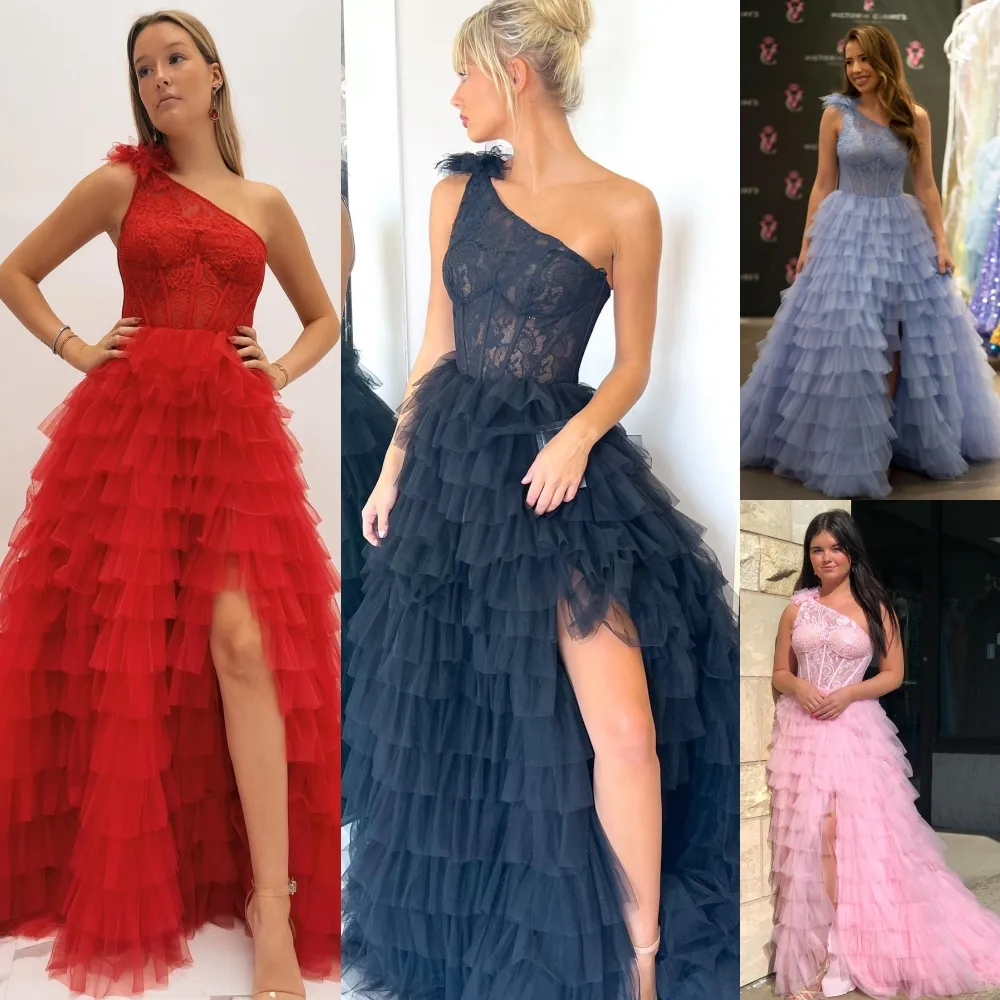 Tulle balo elbisesi 2023 Çok katmanlı fırfırlı tül balgown preteen kız pageant elbisesi resmi akşam partisi düğün konuk kırmızı kapet pist kemikli dantel korse korse