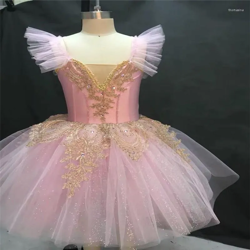 Scenkläder rosa färg balett klänning gasvan swan sjö moderna dansband barn flickor tävling