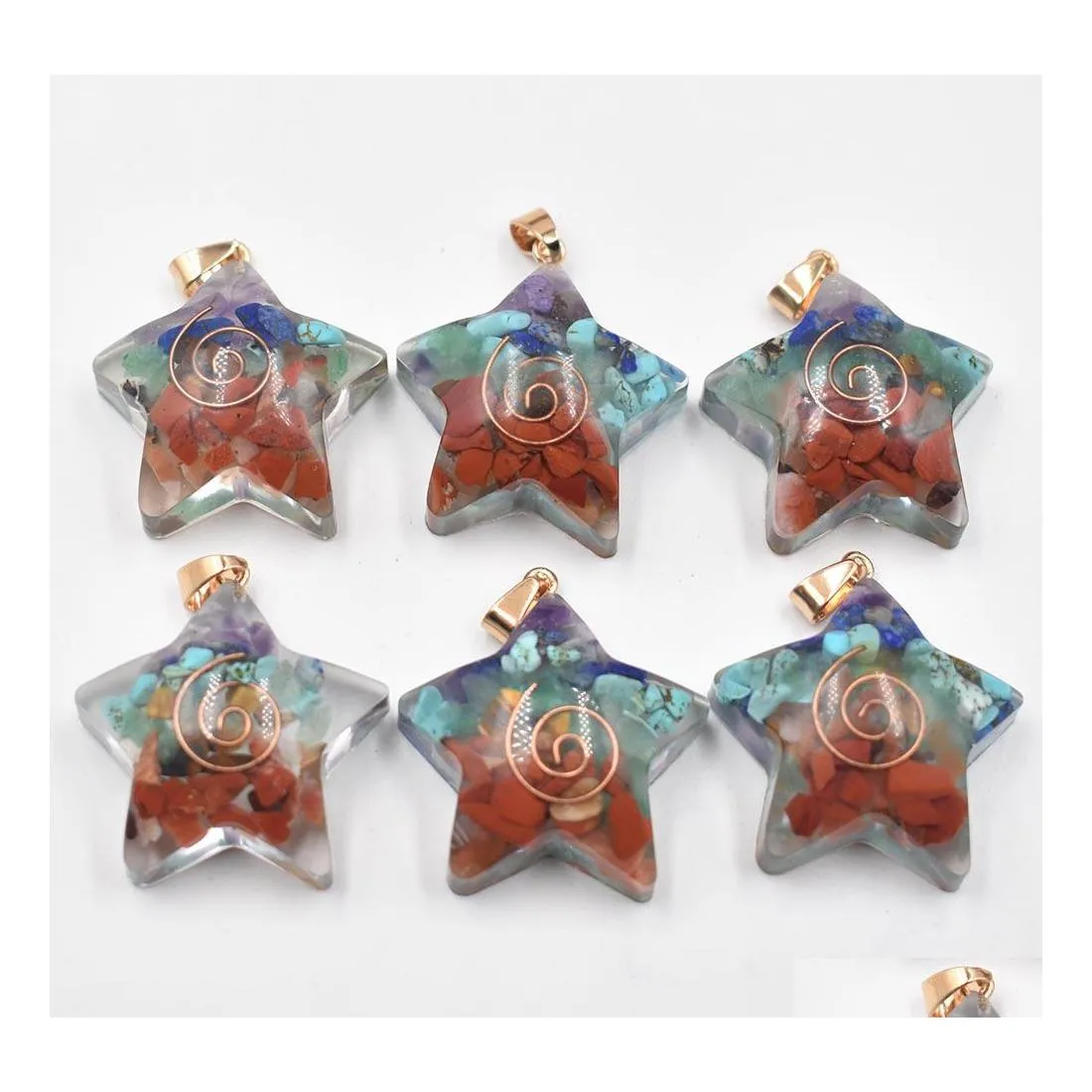 Charms Healing Seven Chakra Five Pointed Star Retro Colorf Natural Amethysts Lapis Lazi 7 Colors Stone Pendants Carshop2006 Drop Del Dhaxd