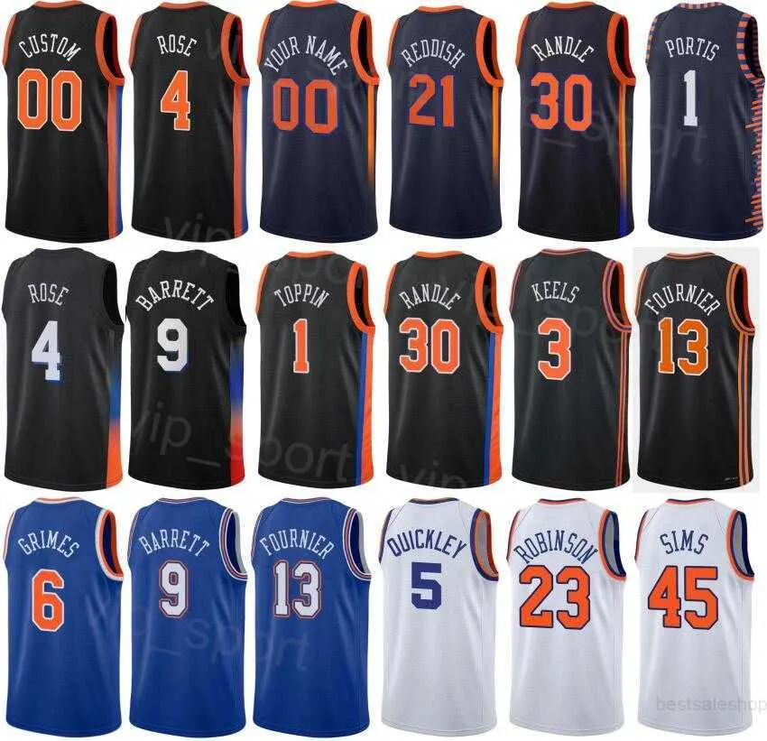 Printed City Earned Basketball Derrick Rose Jerseys 4 Evan Fournier 13 Mitchell Robinson 23 Immanuel Quickley 5 Obi Toppin 1 Julius Randle 30 RJ Barrett 9 Men Women